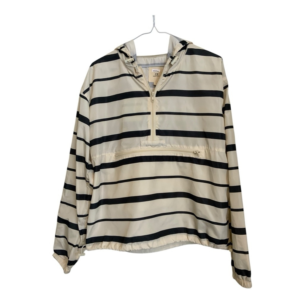 Thread Supply White Black Striped Hooded Anorak Jacket Medium
